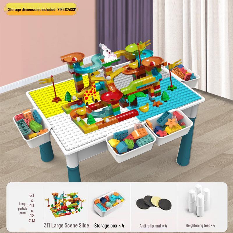 Large Particle Multifunctional Building Blocks Table for Early Education Games