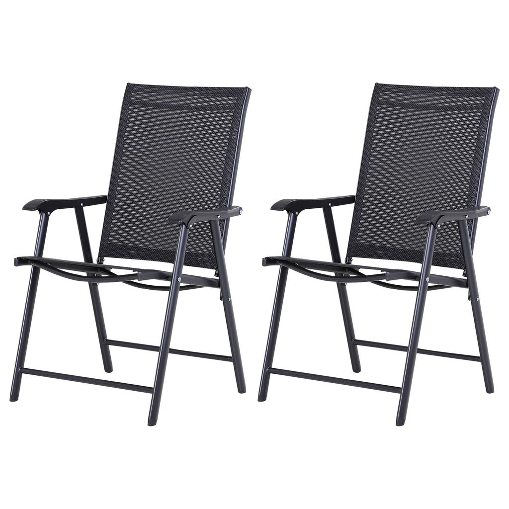 Folding Chair With Armrest 2 Piece Set Camping Chair Fishing Chair Metal Black 58 X 64 X 94 Cm