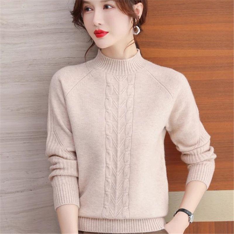 Вязаный свитер женский осенне-зимний полувысокий ворот вязаный внутренний свитер свободный теплый пуловер базовый свитер