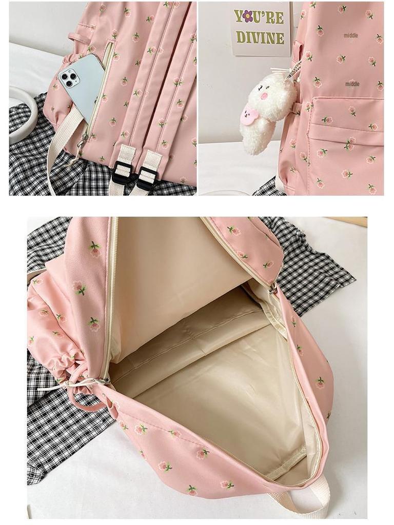 Floral Soft Girl Backpack for Students: Fresh, Schoolbag for Junior, High School, College, and Forest-Style Elementary Students