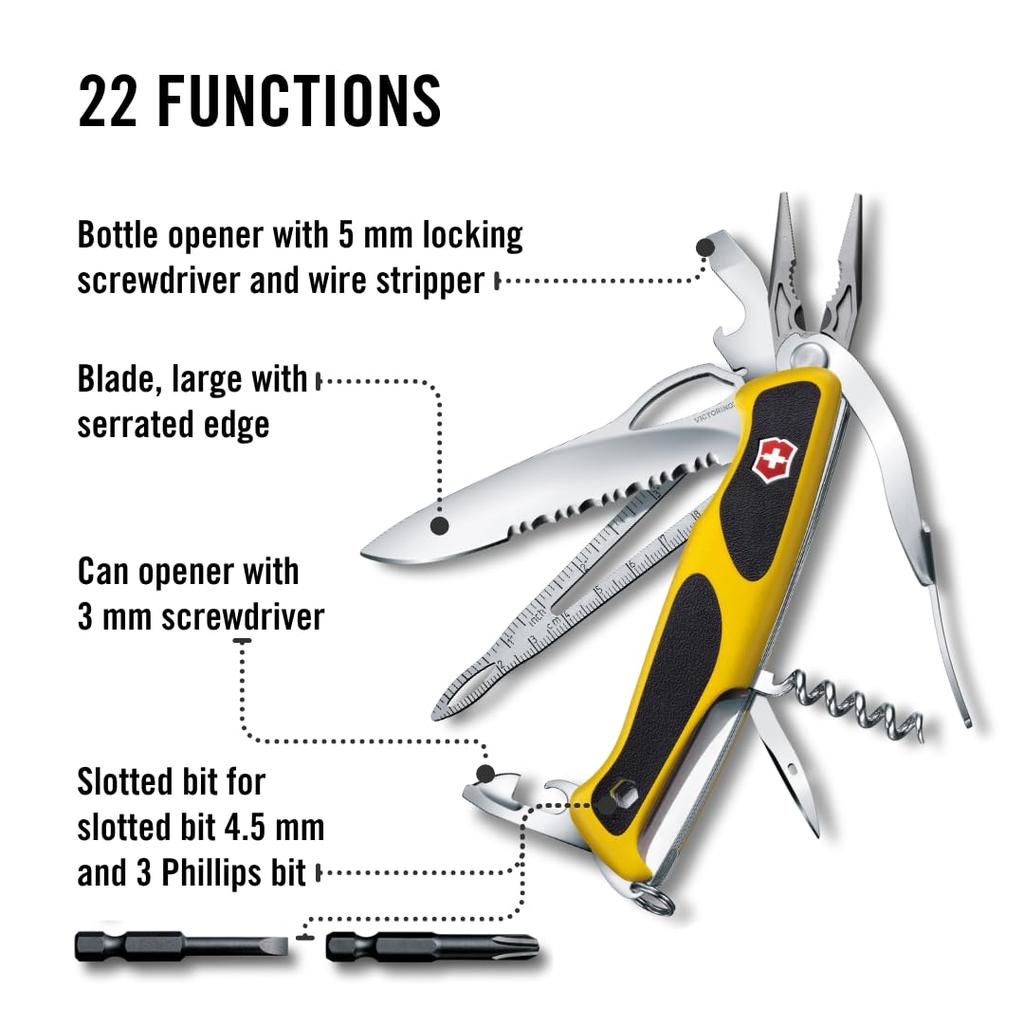 Victorinox Ranger Grip Boatman MW Открытый скоба и шило Компактный и идеальный для чрезвычайных ситуаций Желтый/Черный Многофункциональный нож, Инструменты, Бита,
