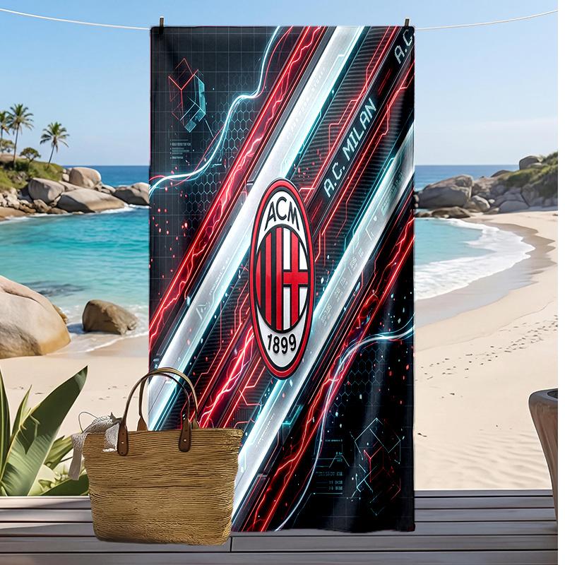 Пляжное полотенце с принтом AC Milan, быстросохнущее, мягкое, портативное, большое, прямоугольное, пляжное покрывало для путешествий, бассейна
