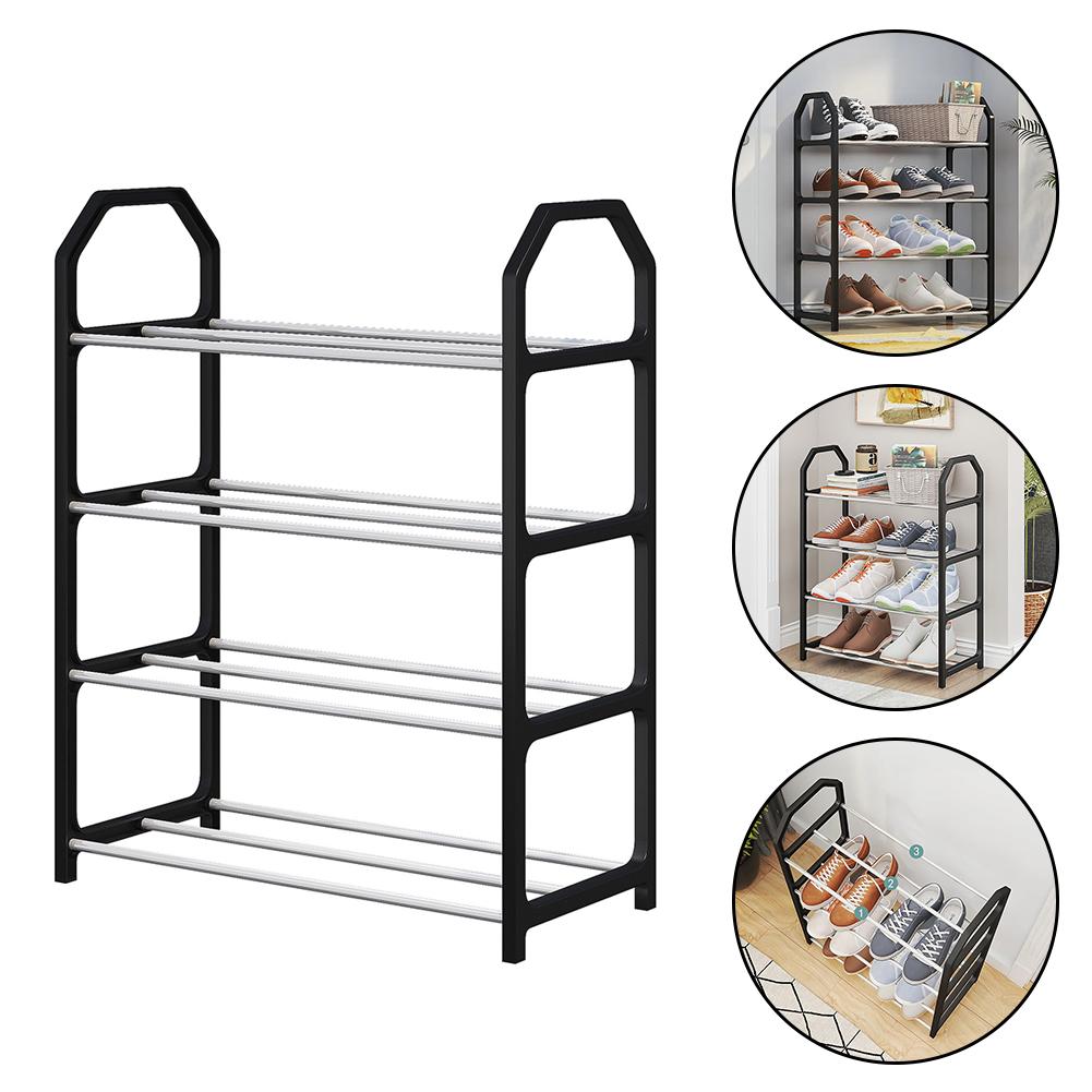 4-layer Metal Shoe Rack Black Easy Assembly Large Capacity Shoe Rack