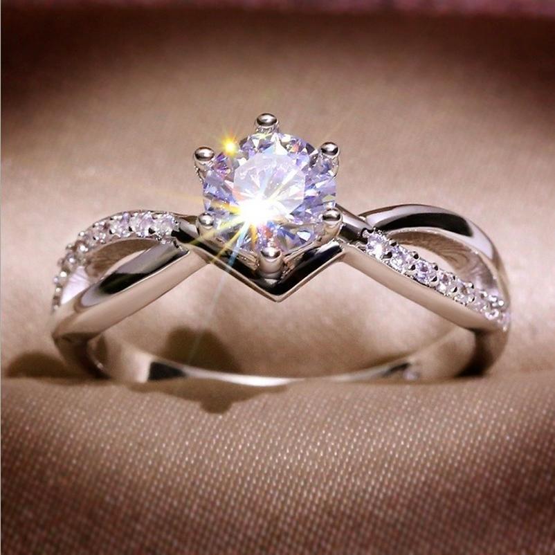 Изысканное модное серебряное обручальное кольцо женское блестящее кольцо с инкрустацией цирконами, свадебные украшения на годовщину свадьбы, подарок