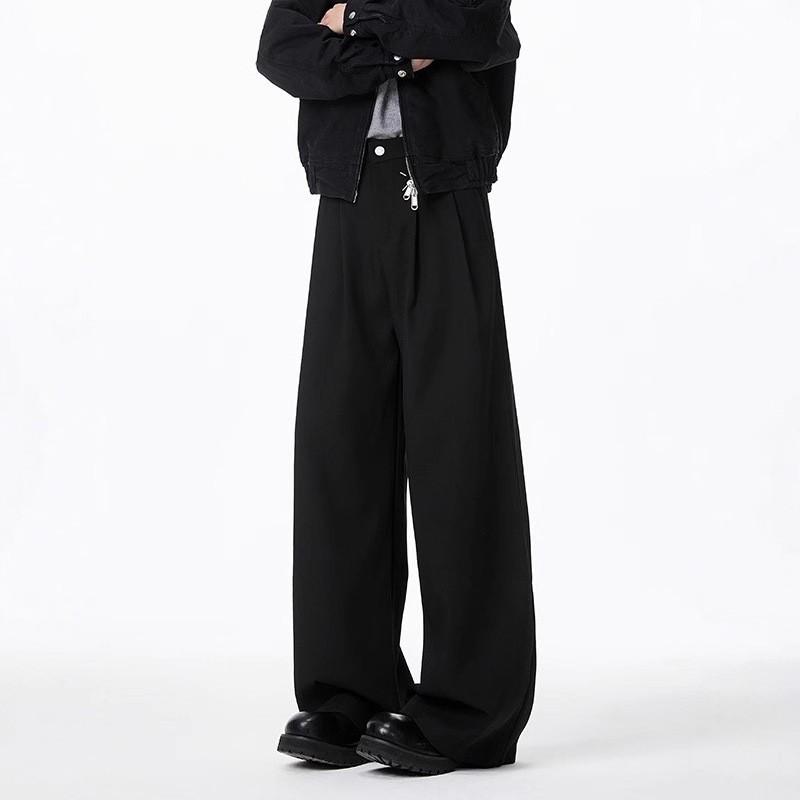 Mens Black Slim-fit Wide Leg Dress Pants Casual Office Trousers