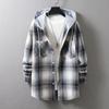 Весна и осень мужская повседневная рубашка с длинным рукавом в клетку с капюшоном мужская трендовая модная свободная рубашка куртка