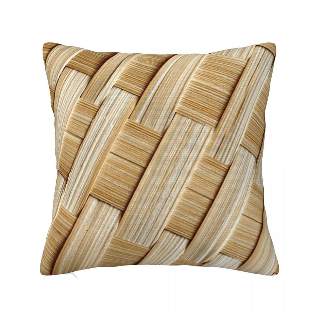 Braided Rattan Wood Wicker Square Pillowcase Cushion Cover Pillow Case Throw Pillow Cover for Home Bedroom Car