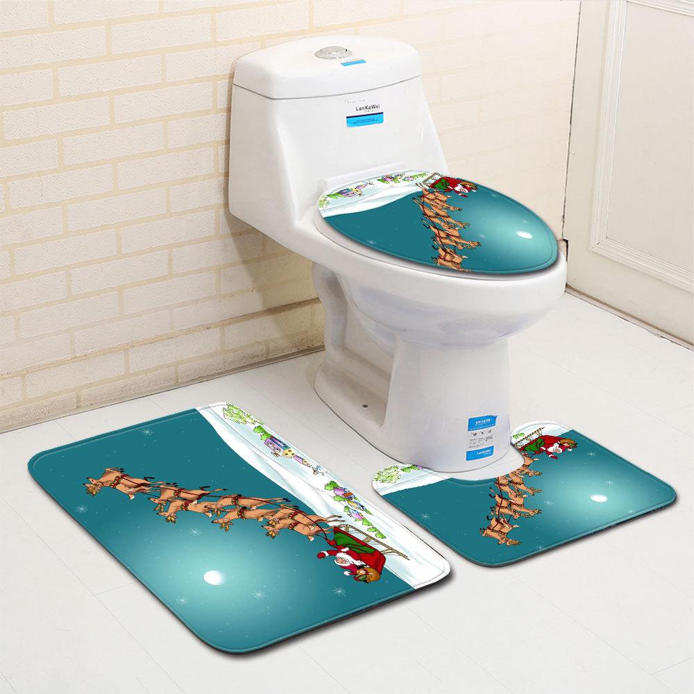 Рождественский коврик для ванной, туалетный трехпредметный набор