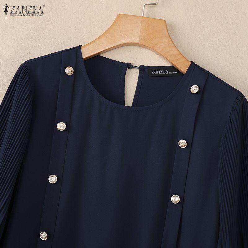 ZANZEA Женское повседневное летнее плиссированное платье с круглым вырезом и рукавом 3/4