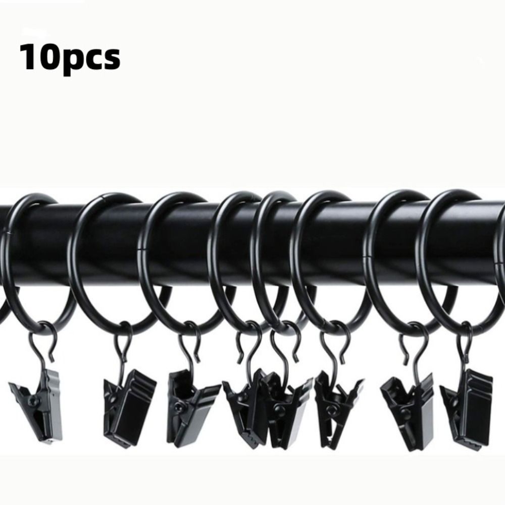 10pcs with Clips Curtain Hanging Ring Curtain Rods Clothes Clip Curtain Rings Buckles Home
