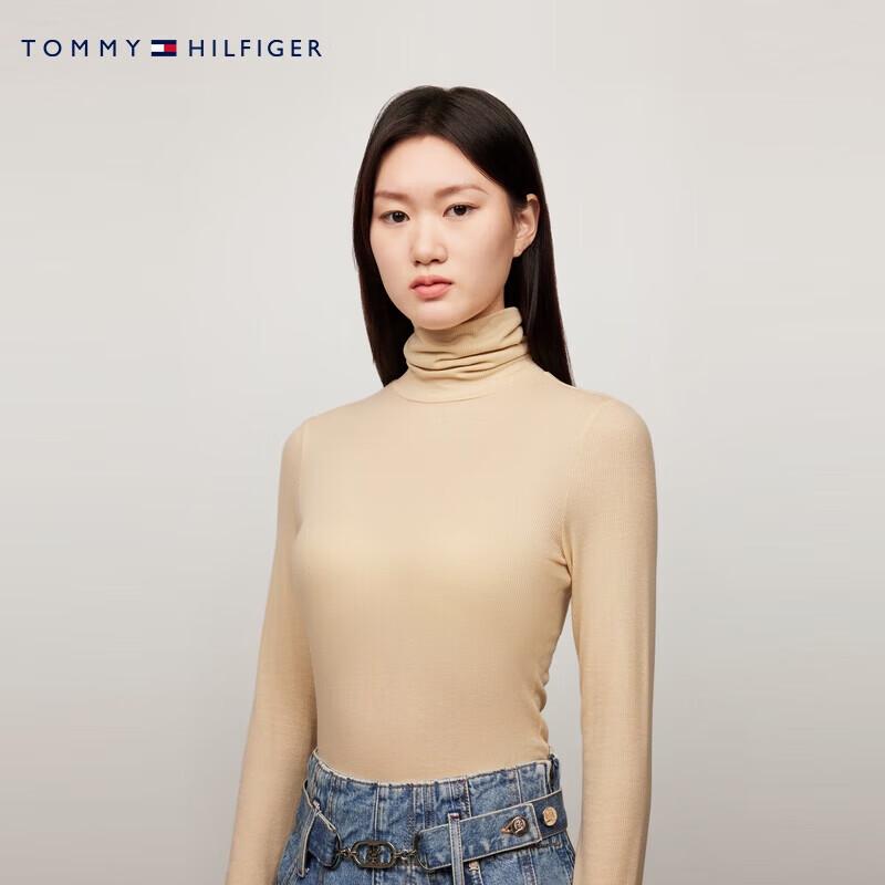 Tommy Hilfiger Женская футболка с высоким воротником и длинным рукавом из смеси лиоцелла