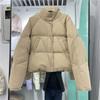 Пуховик женский новый маленький дизайн сенс белый утиный пуховый хлеб куртка молочно-голубой короткий жакет