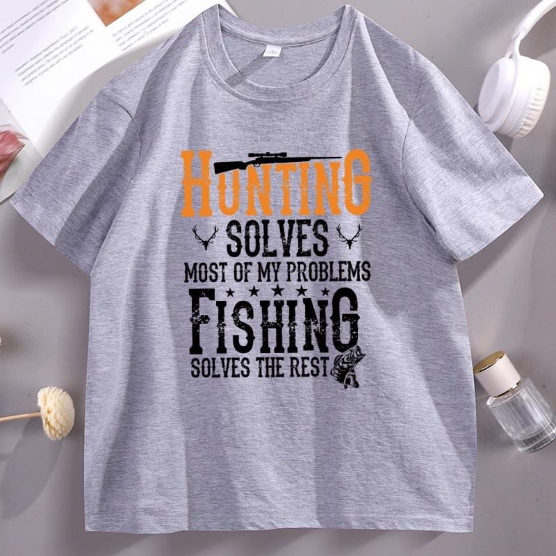 Hunting Solves Most of My Problems T Shirt Women Fishing Solves The Rest Hunting TShirt Casual Loose Short Sleeve Tees Clothes