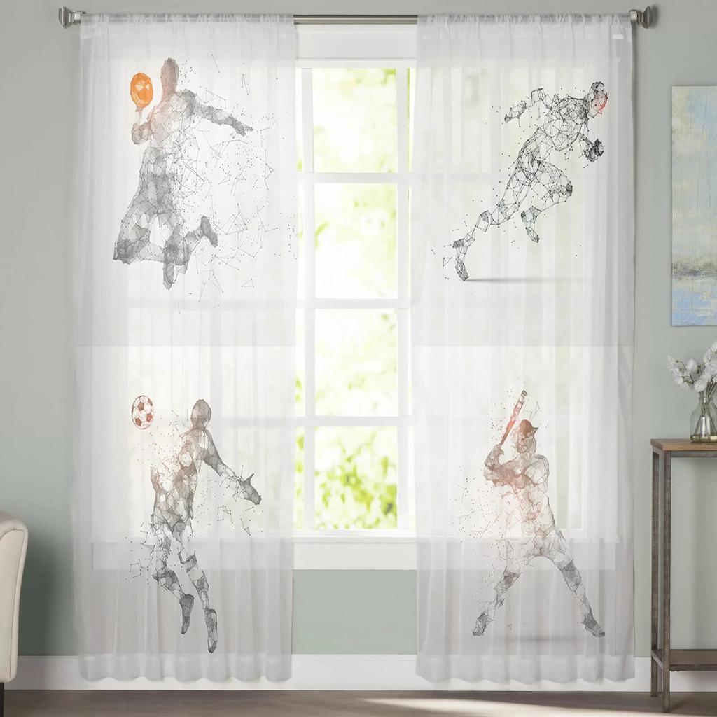 Ball Game Pose Printed Tulle Curtains Fashion Sheer Window Drapes for Living Room Balcony Modern Home Decor