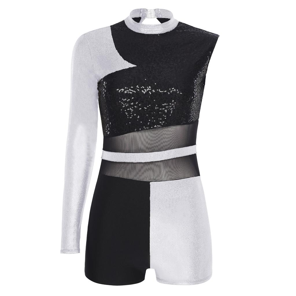 Женский комбинезон для танца ча-ча с открытой спиной, шортиками, блестящими пайетками, металлическим блеском, костюм для бальных танцев
