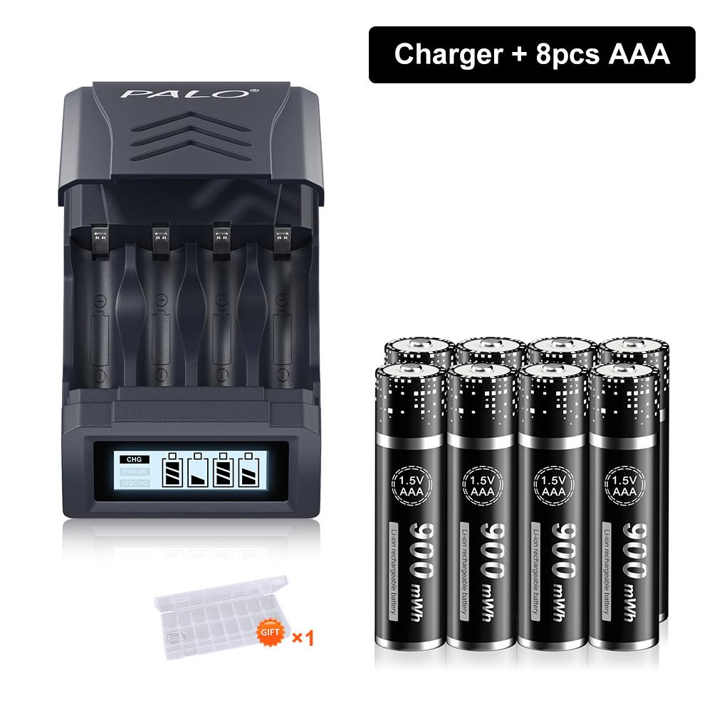 PALO 1.5V AAA Li-ion Rechargeable Battery  3A 1.5V 900mWh Lithium AAA  with 4 Slots LCD Charger For 1.5V AA  AAA  Li-ion  Battery