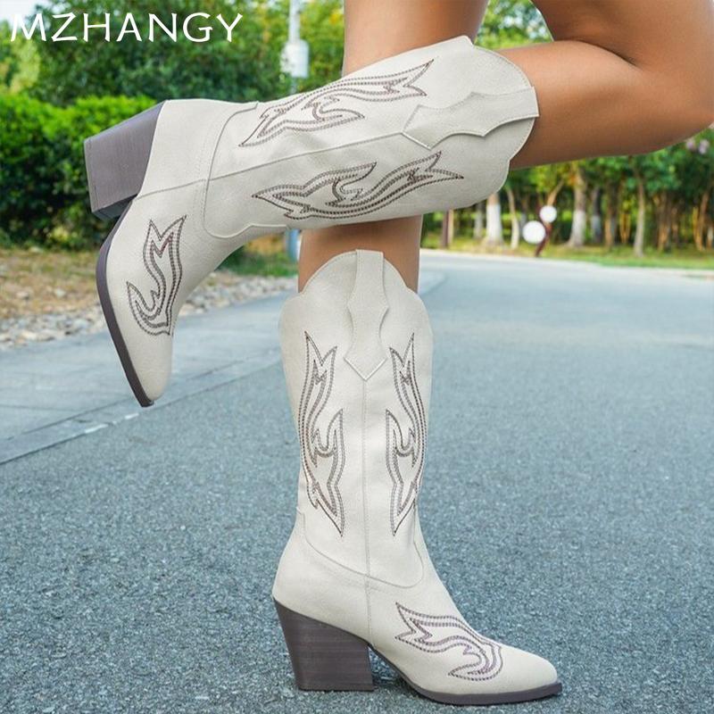 Остроносые женские зимние сапоги средней высоты на среднем каблуке, дизайнерская модная обувь для женщин, тренд 2024 года, ботинки челси, новинка зимы, женские ботинки