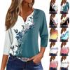 Women's T Shirt Tee Print Button  3/4 Sleeve Daily Weekend Fashion Basic V- Neck Regular Top
