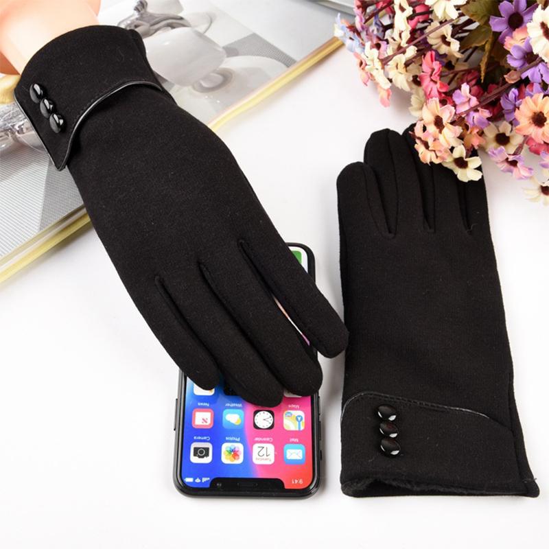 Сплошные цветные перчатки с пряжкой и декором, простые эластичные нескользящие перчатки с сенсорным экраном, зимние теплые морозостойкие женские перчатки