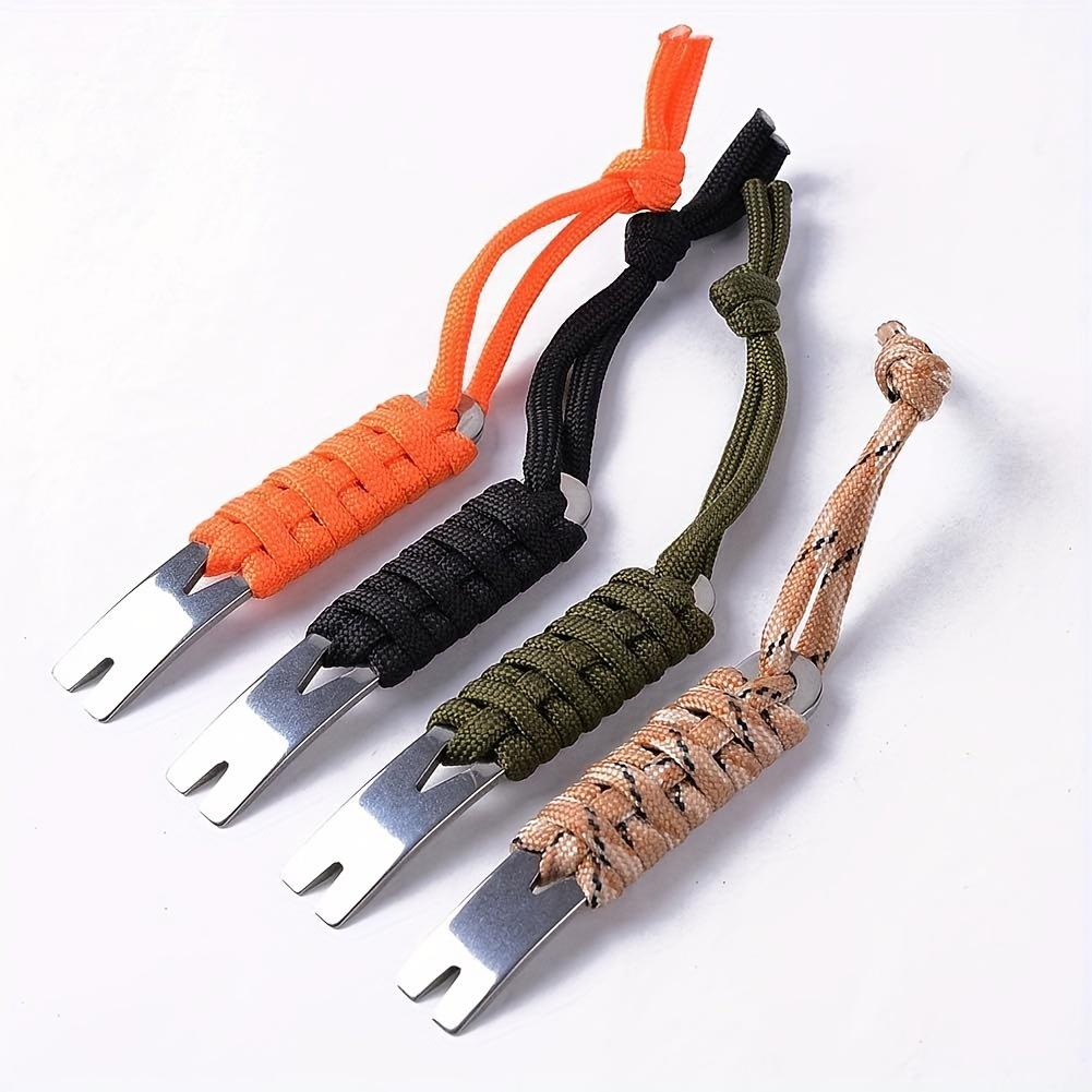 4pcs Pocket Edition Nail Lifting Keychain Stainless Steel Crowbar Crank Shaped Scraper Thread Winder for Hiking Gear