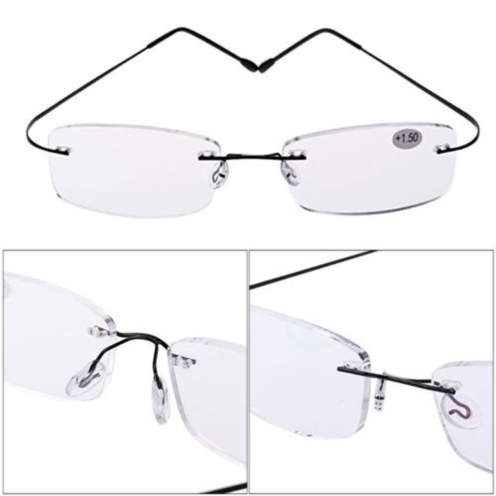 Health Care Rectangular Spectacles Unisex Eyeglass Memory Titanium Rimless Reading Glasses