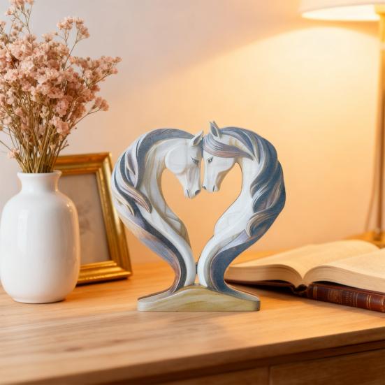 Юшенг Деревянная Лошадь Орнамент Ручной Работы Фермерский Дом Деревенский Сердце Любви Двойная Лошадь Фигурка Статуэтка Скульптура Украшение для Дома Офиса Настольное Украшение Орнамент