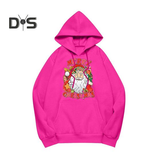 Женская рождественская толстовка с капюшоном с принтом Санта-Клауса, свободная, толстая, с длинными рукавами, эластичными манжетами и подолом, праздничная толстовка с капюшоном на шнурке и карманом