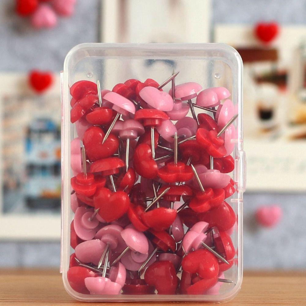 50pcs Heart shape Colored Push Pins Metal PP Metal Push Pins Office Binding Supplies