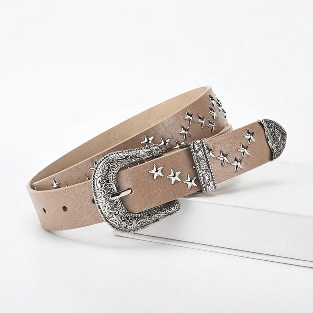 Solid Color Western Studded Belt Gothic Star Waistband Trouser Belt Y2K Punk Belt  Unisex