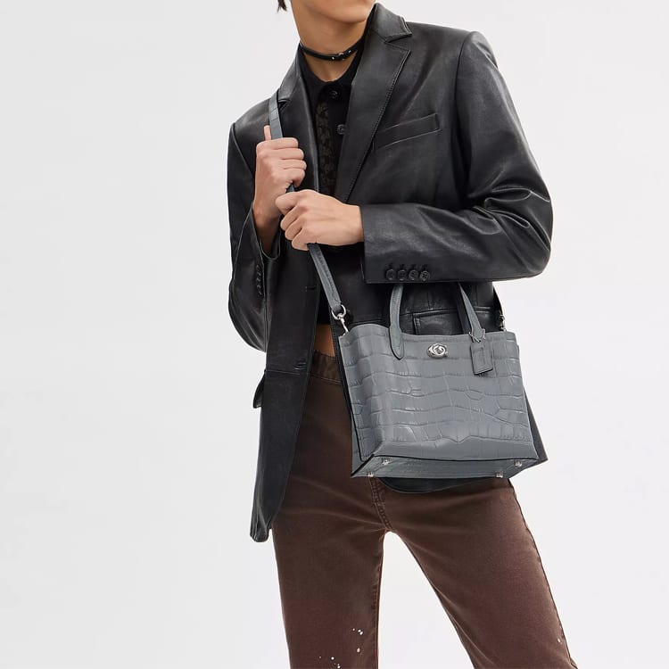 COACH Willow Leather Tote Bag, Shopping Bag, Handbag Medium Women's Silver & Gray Blue C8632-LHW9A
