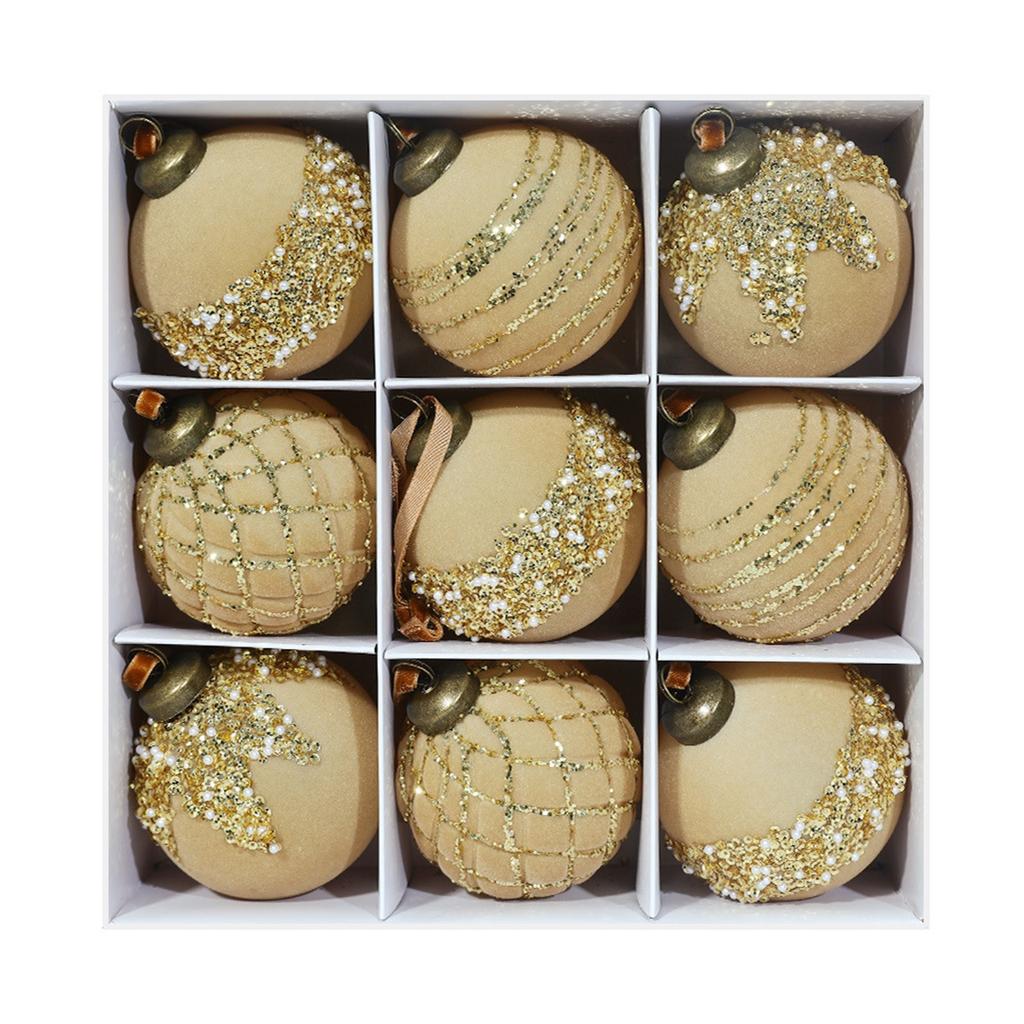 Расписанная лаком пластиковая елка, декоративные подвесные украшения, 8 см 9 шт. Набор флокированных рождественских шаров