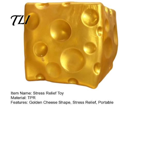 Soft Cheese Squeeze Toy Golden Stress Relief Toy, Giant Cube Office Fidget Toys Simulated Food Pinch for Anxiety Reduction & Boredom Sensory