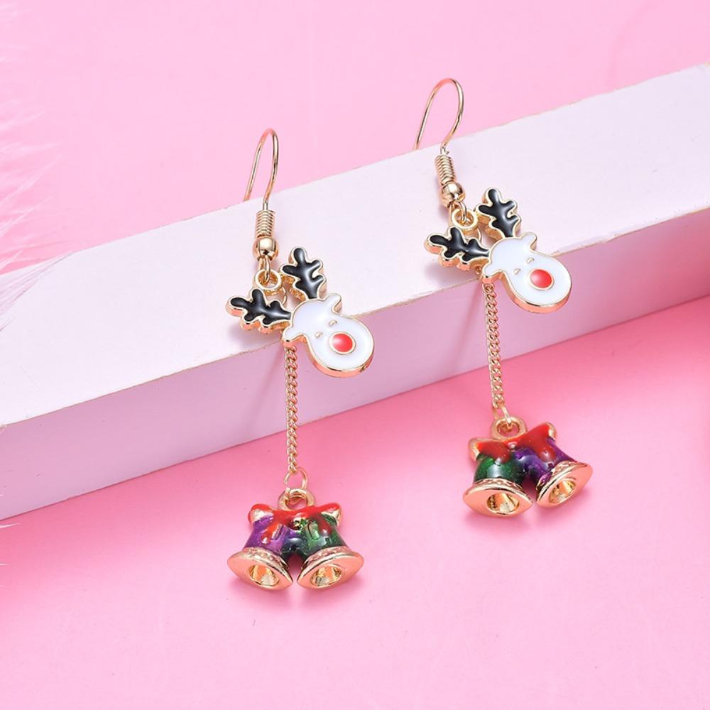 Pearl Christmas Earrings Set Rhinestone Xmas Dangle Earrings Christmas Bell Pendant Accessories