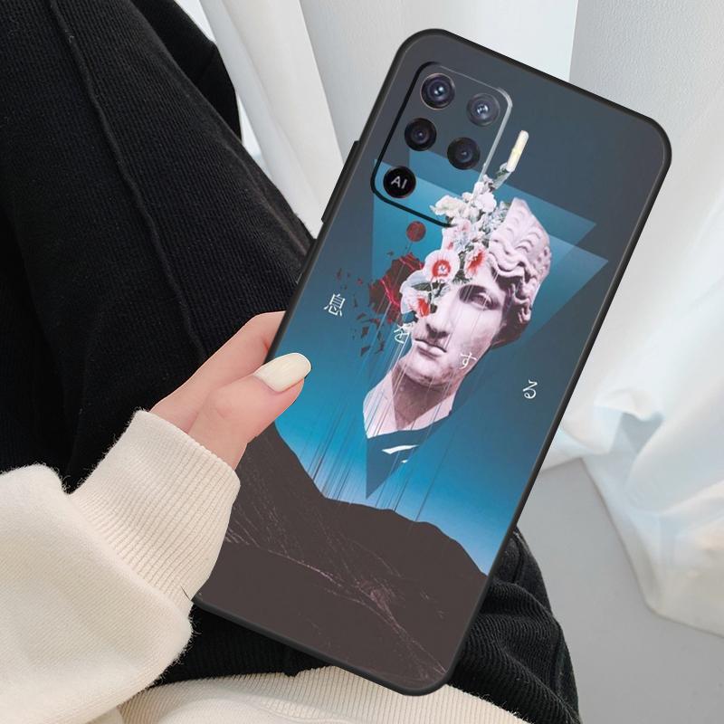 Vaporwave Greek Sculpture Case For Oppo A17 A57 A77 A40 A78 A54 A74 A94 A76 A16 A96 A18 A60 A80 A38 A58 A98 A15 A5 Pro
