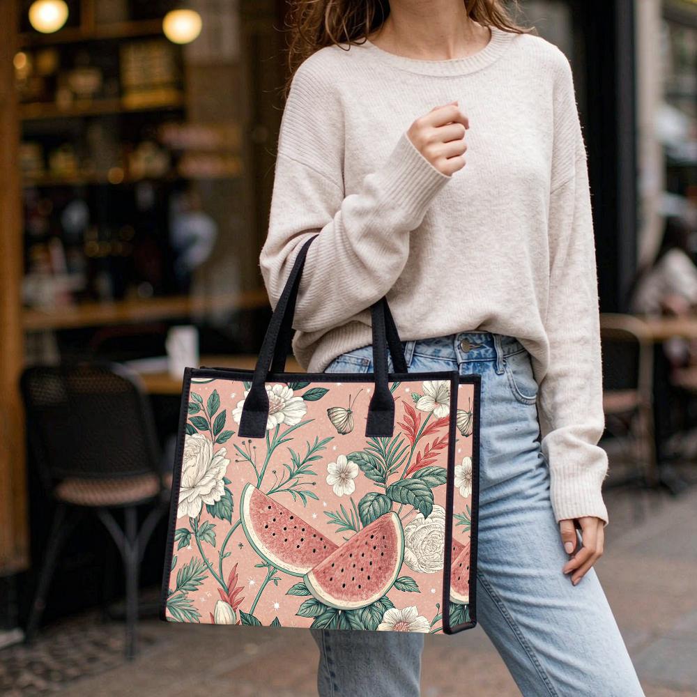Floral Watermelon Printed Casual Large Capacity Daily Portable Ladies Tote Bag