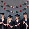 Black and Red Congrats Grad Banner Graduation Decorations Class of 2026 Glitter Star Grad Cap Certificate Bunting Garland for Graduation Party