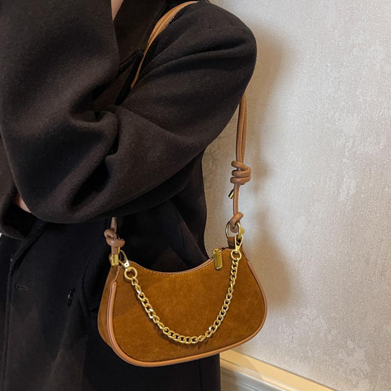 Women's Suede Chain Bags Versatile Zipper Bag Feminine Shoulder Bag Crossbody Bags Vintage Casual