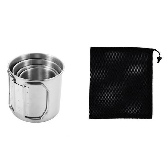 Набор из нержавеющей стали со складной ручкой и сумкой для хранения, переносная чашка с карабином для дома, кемпинга, воды, кофе, напитков, для походов, пикников