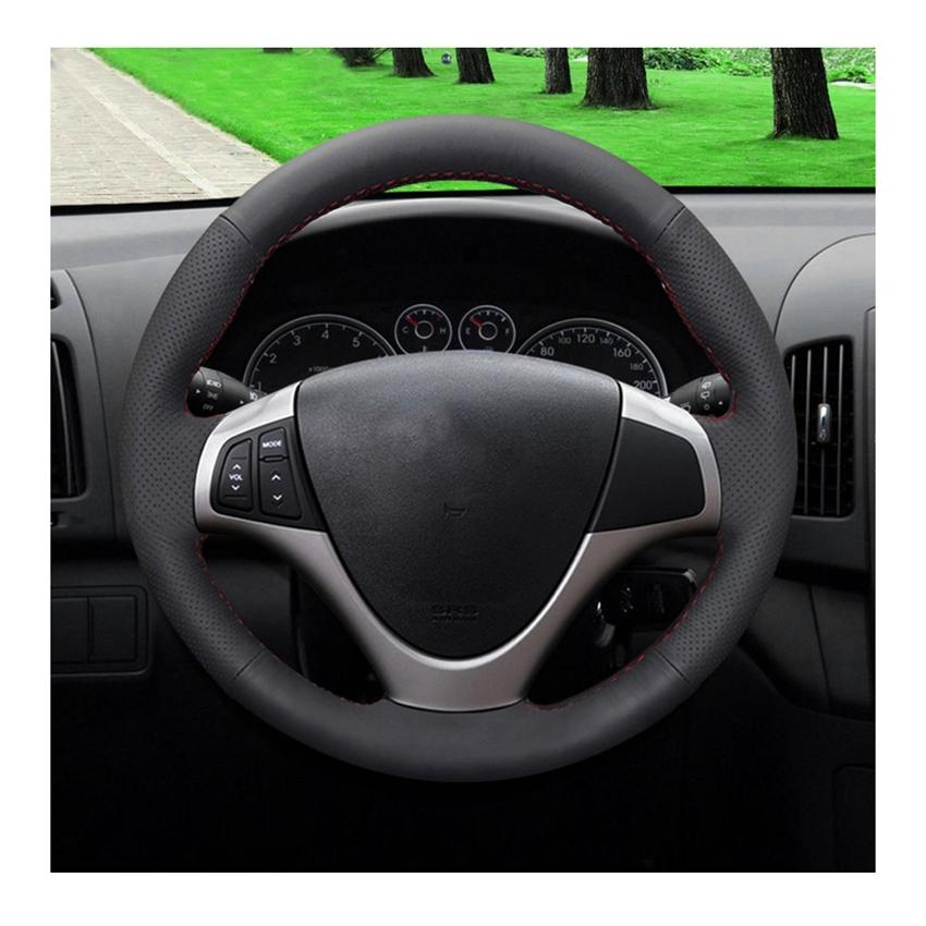 Черный чехол на руль автомобиля из искусственной кожи своими руками для Hyundai I30 2008 2009 2010