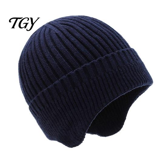 Stretchy Comfortable Fit Hat Winter Knitted with Ear Flaps for Men, Soft Fleece Lined Hat, Washable Knit Thermal Cap, Cold Weather Warm Outdoor