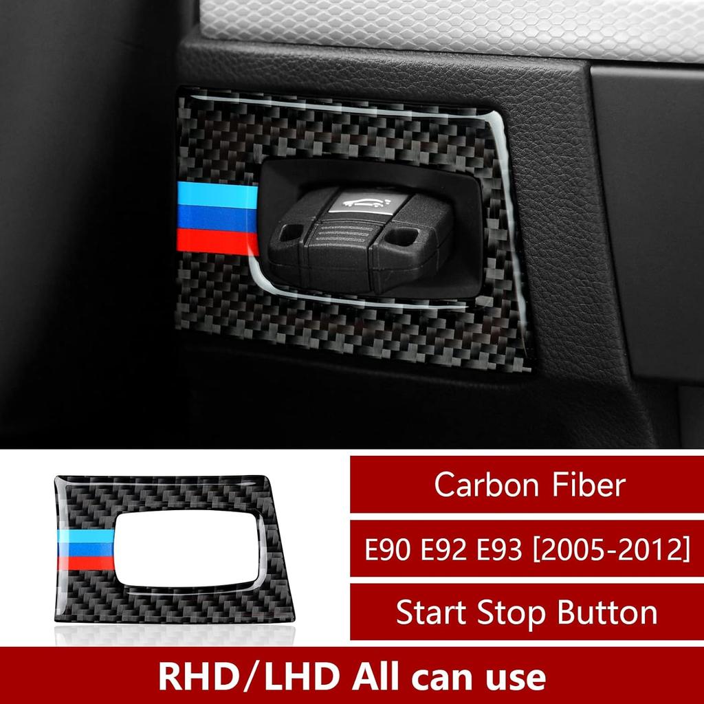 Car Key Engine Start Stop Push Start Button Frame Trim Cover Carbon Fiber Sticker Decal fits for BMW E90 E92 E93 2006 2007 2008 2009 2010 2011 2012