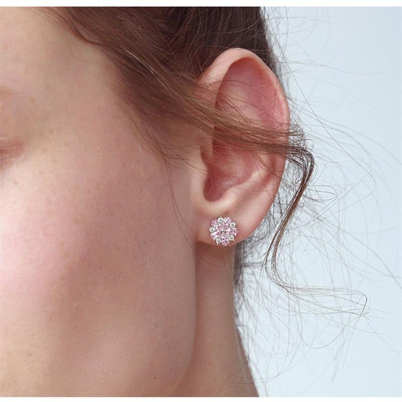 Sace Gems Copper Alloy Cherry Blossom Earrings Female Fashion Pink Crystal Earrings Simple and Sweet Ornaments