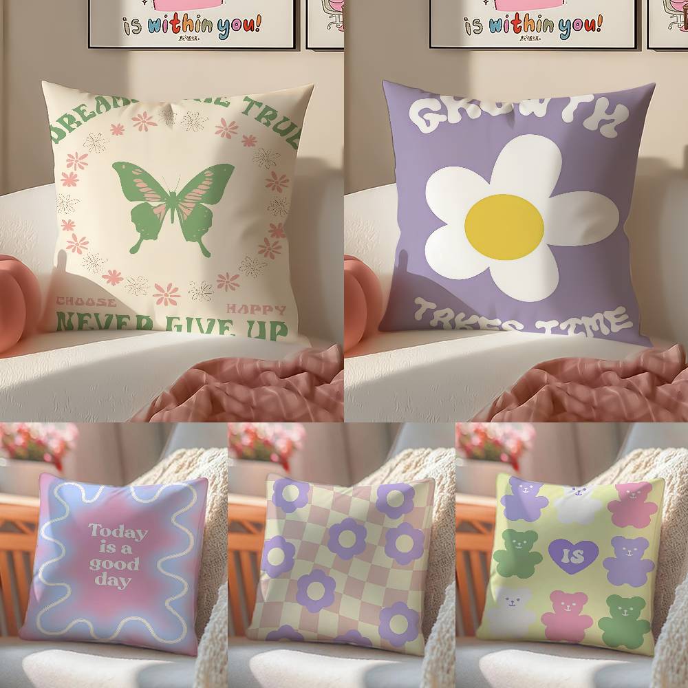 Cute Minimalist Pattern Print Flower Pillow Case Comfort Sofa Bed Silky elegant Invisible zipper Decorative cushion cover