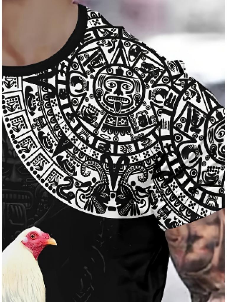 Men's Vintage Rooster All-Over Print T-Shirt - Summer Casual Street Style Top