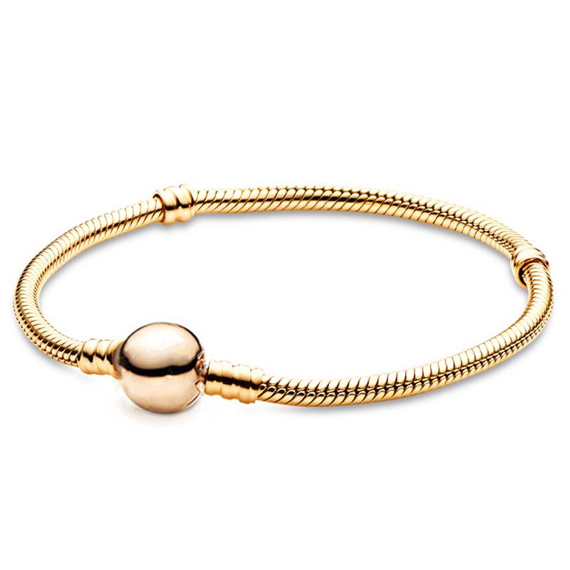 Rz Authentic 925 Sterling Silver Charm Snake Chain Bracelet Bangle Women's Romantic Party Accessories Fashion Gift