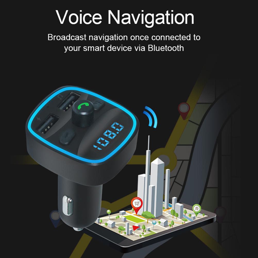 Автомобильный Bluetooth-совместимый 5.0 FM-модулятор-передатчик, умная голосовая навигация, MP3-плеер, быстрая зарядка, двойной USB-зарядник