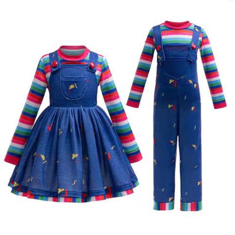 Платье девочки на Хэллоуин Чаки Комбинезоны для мальчиков Костюм Детская вечеринка Малыш Рождество