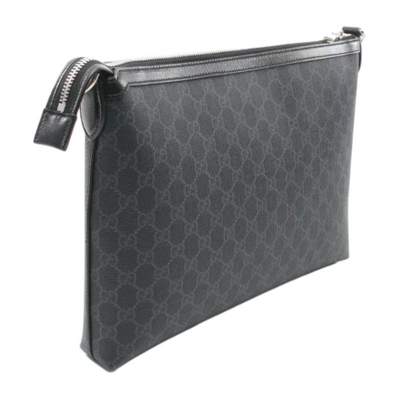 Gucci GG Supreme Distressed Brand Logo Print Coated Canvas Crossbody Shoulder Bag Men's Black