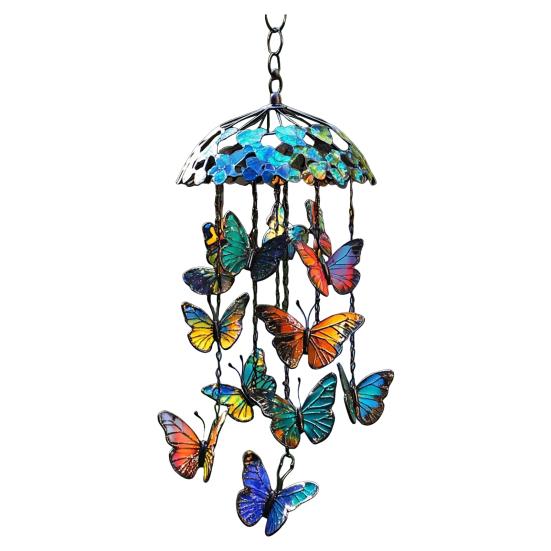 Butterfly Wind Chime Metal Stained Glass Wind Chime Hanging Decoration for Indoor Outdoor