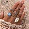 17KM Ethnic Silver Color Snake Stone Big Shell Rings Set for Women Moon Knuckle Rings Finger Ring 2021 Jewelry